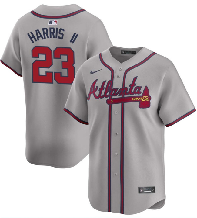 Men's Atlanta Braves #23 Michael Harris II Gray 2024 Away Limited Stitched Baseball Jersey